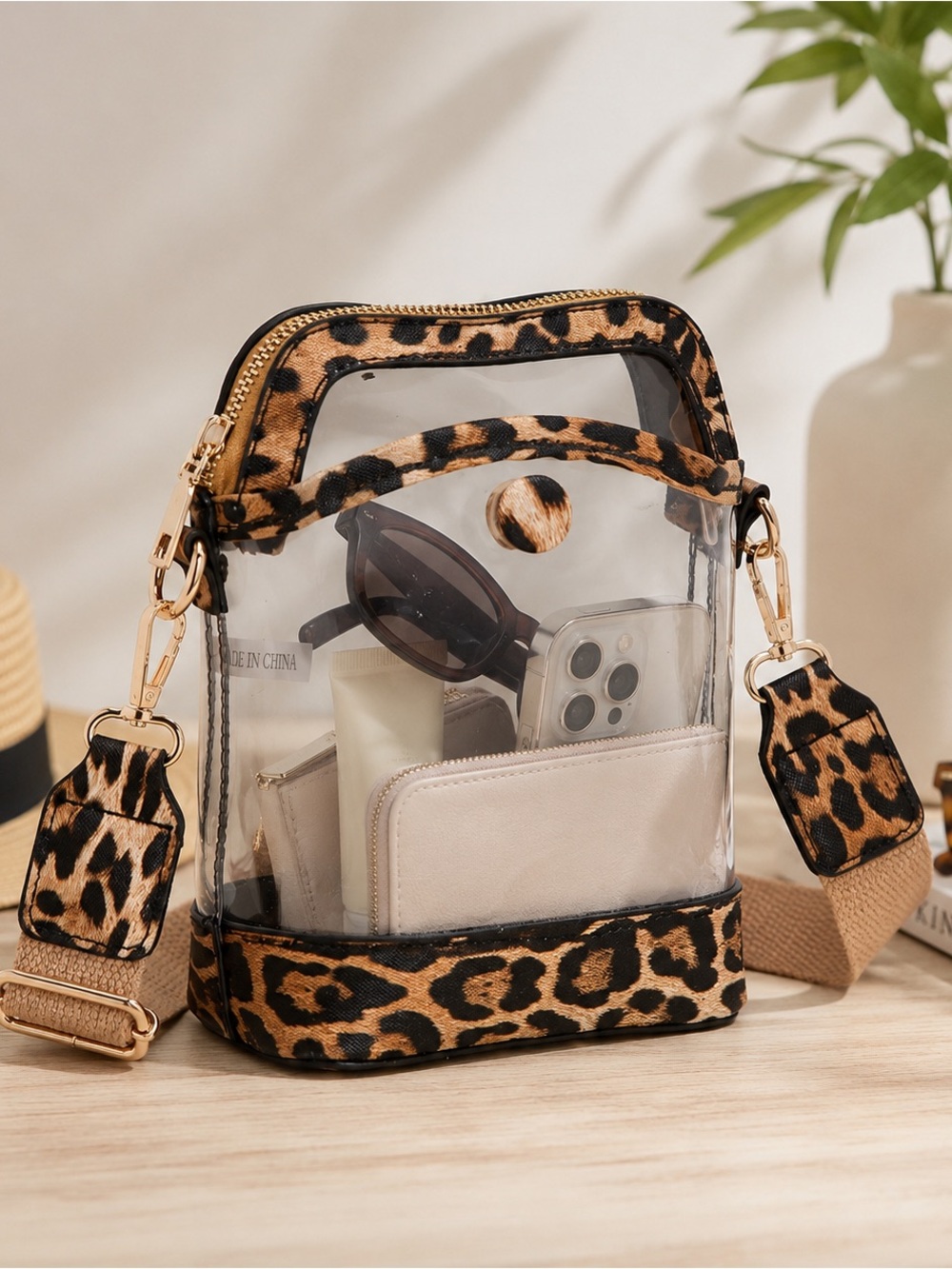 Leopard Clear mini  Crossbody Bag with Detachable Strap